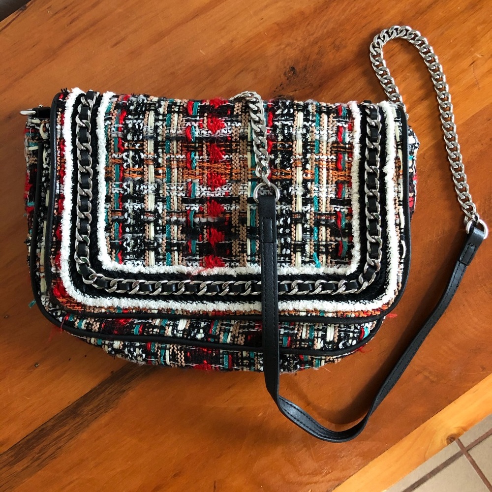 Zara Quilted Tweed Shoulder Bag Multicolor Handbag